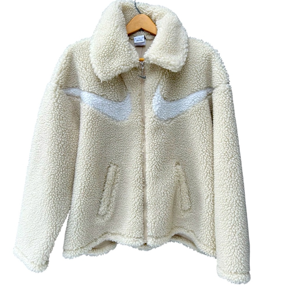 Nike Sportswear Swoosh Oversize Sherpa Jacket Women XL Rattan Sail DV7073206 NWT